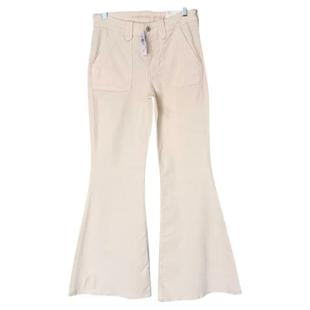 American Eagle Festival Flare Stretch Corduroy Pant Women's 6 Cream Spring NEW - Picture 2 of 9